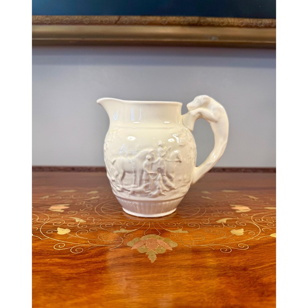 1962 Wedgwood Devonshire Cream Pitcher • Hunt Scene with Hound Handle